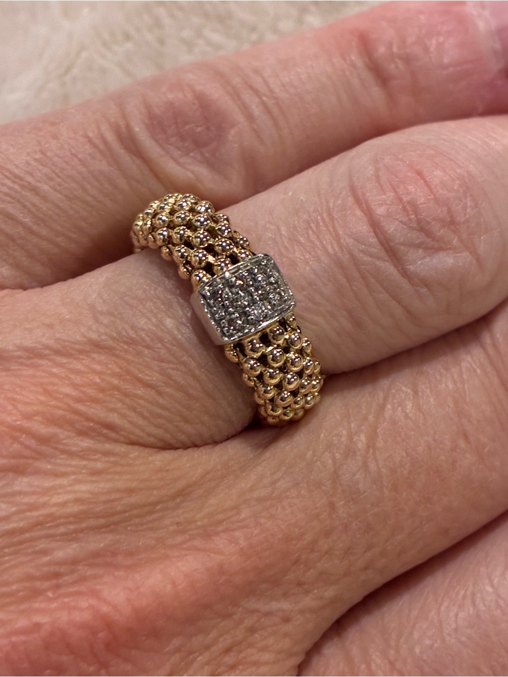 14k Gold Popcorn Ring Pave Diamonds Size 6 Italy